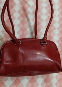Red Handbag with Pearl Detail