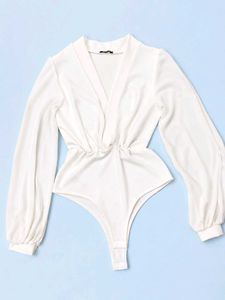 Chic White Long Sleeve Bodysuit