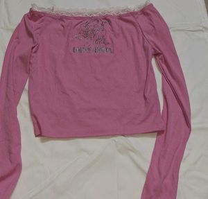 Pink Off-Shoulder Crop Top