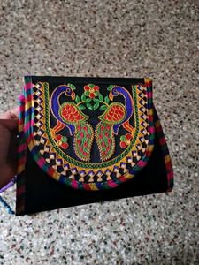 Embroidered Peacock Clutch