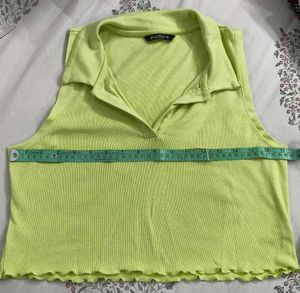 Zudio Lime Green Collared Crop Top
