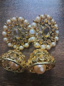 Elegant Pearl & Stone Jhumka Earrings