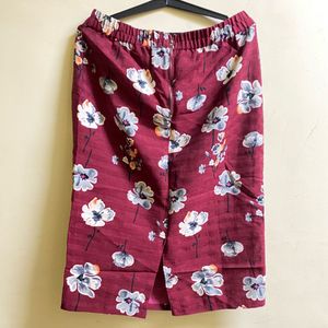 Burgundy Floral Midi Skirt