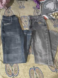 Grey  and blue Flare Jeans combo