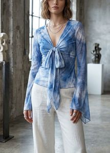 Tie-Front Blue Tie-Dye Top