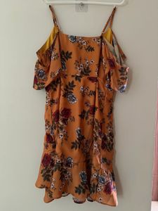 FabAlley Mustard Floral Mini Dress