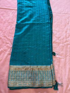 Stunning Teal Saree with Golden Blouse