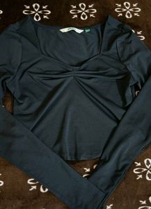 Chic Ruched Neck Long Sleeve Top