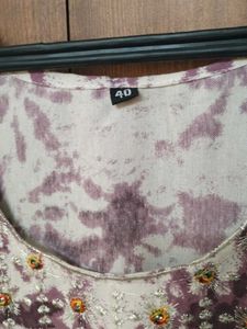 Women Purple Printed Embroidered Kurta Set