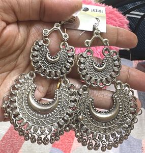 Boho Silver Jhumka Earrings-set of2