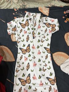 White Butterfly Print Mini Dress