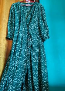 Green Ditsy Print Midi Dress
