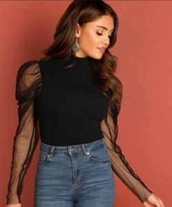 SHEIN mesh puff sleeve mock neck top