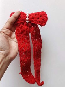 Red Crocheted Bow Hair Accessory