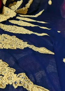Embroidered Royal Blue &amp; Cream Saree