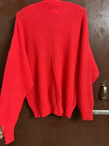 Red Cable Knit Cardigan(M)