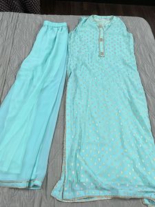 Aqua Blue Kurta Set with Palazzo