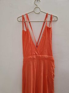 Orange V-neck Jumpsuit