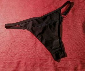 Black Thong with Ring Detail