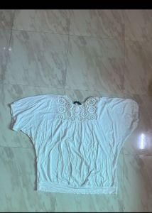 White Crochet Neck Tunic Top