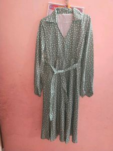 Chic Green Polka Dot Dress M size