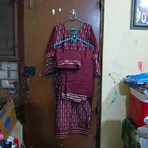 Maroon Embroidered Kurta Set