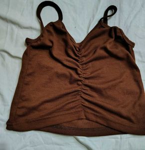 Ribbed Brown Two-Piece Top Set