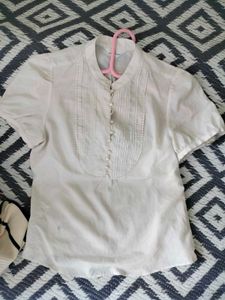 Cream Puff Sleeve Top with Button Detail