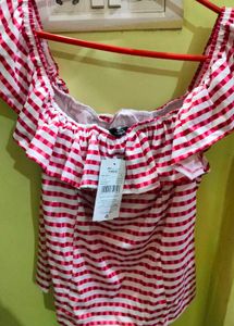 Shein Off Shoulder Ruffle Overlay Detail Striped