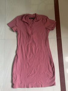 Ribbed Zipper Neck Bodycon Dress