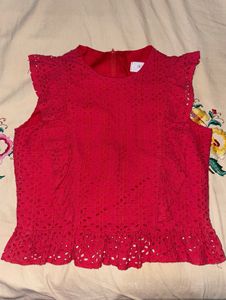 Chic Red Eyelet Peplum Top