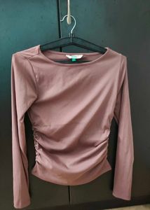 brown fitted ruched waist top 🔥