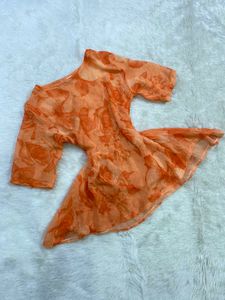 Vintage Orange Floral Sheer Mesh Top