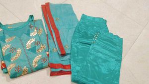 Beautiful Teal Salwar Suit Gold Embellishment