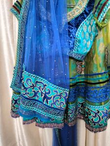 Teal &amp; Blue Embroidered Lehenga Choli Set