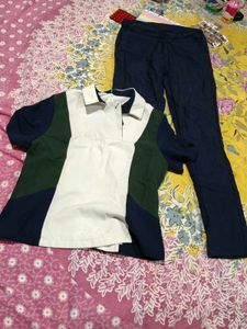 Color Block Polo Shirt & Navy Pants Set