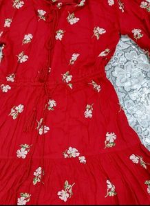 Dark Red Floral Flared Dress, Bust Size 36