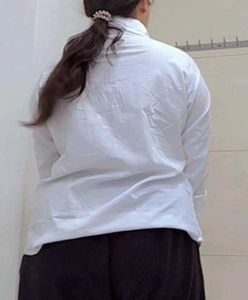 White Heart Print Button-Up Shirt