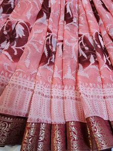 Elegant Pink and maroon Saree with blouse