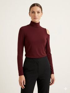 Burgundy Cold Shoulder Turtleneck Top