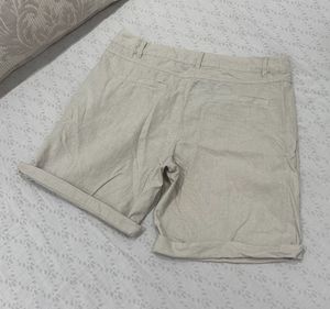 Beige Linen Unisex Shorts