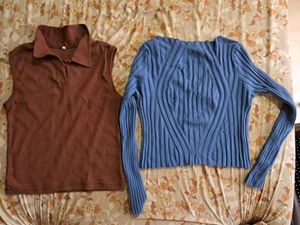 Blue Ribbed top & Brown to