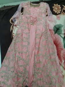 beautiful partywear gown and shrug with bottom