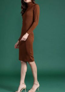Brown High Neck Bodycon Dress