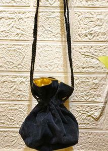Black Velvet Drawstring Pouch Bag