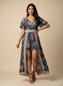 Bohemian Floral Romper front short pants