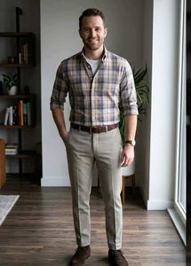 Men's Classic Plaid Button-Down Shirt and Pant