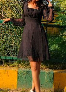 Chic Black Sheer Sleeve Dress