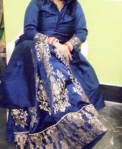 Elegant Blue Embroidered Top &amp; Skirt