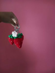 Crocheted Strawberry Keychain Set